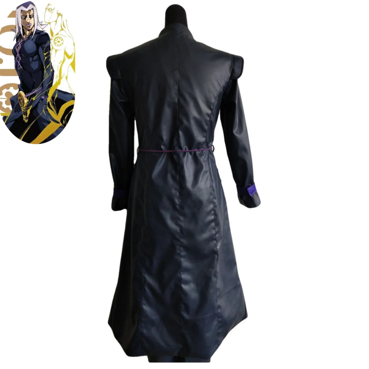 Anime JOJO's Bizarre Adventure Golden Wind Leone Abbacchio Cosplay Costume Black PU Long Coat Uniform Wig Man Carnival Suit
