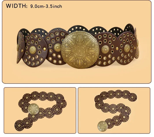 SS69 Women's Y2K Vintage Rivet Patchwork Wide Faux Leather Waist Belt