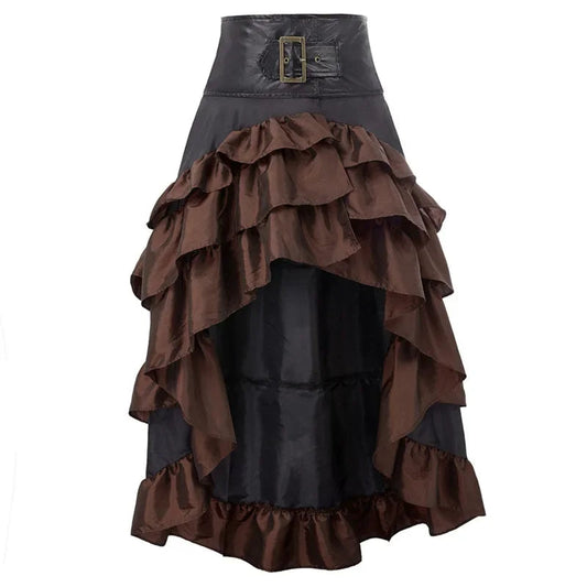 Cosplay Vintage Steampunk Dress Victorian Medieval Ruffled Satin Lotus Trim Gothic Skirts Women Corset Skirt Pirate Costumes SS69 32.69 Brown / M