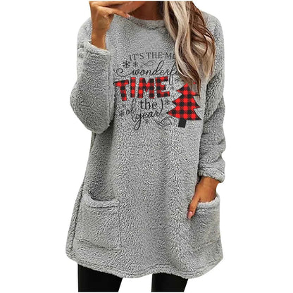 Plus-size European and American cross-border  autumn and winter new casual print pocket plush sweatshirt