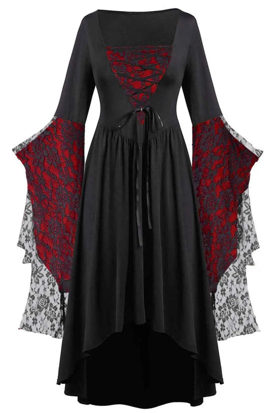 Women Gothic Plus Size Long Dresses Halloween Lace Dress Flare Sleeve Halloween Dresses Cosplay Costume Gothic Clothes For Women
