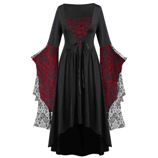 Women Gothic Plus Size Long Dresses Halloween Lace Dress Flare Sleeve Halloween Dresses Cosplay Costume Gothic Clothes For Women