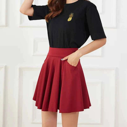 New Black Pocket Shorts Skirt Women's Basic Safety Pants Skirts School Flared Casual Mini Skater Medium Pleated Plus Size 4XL