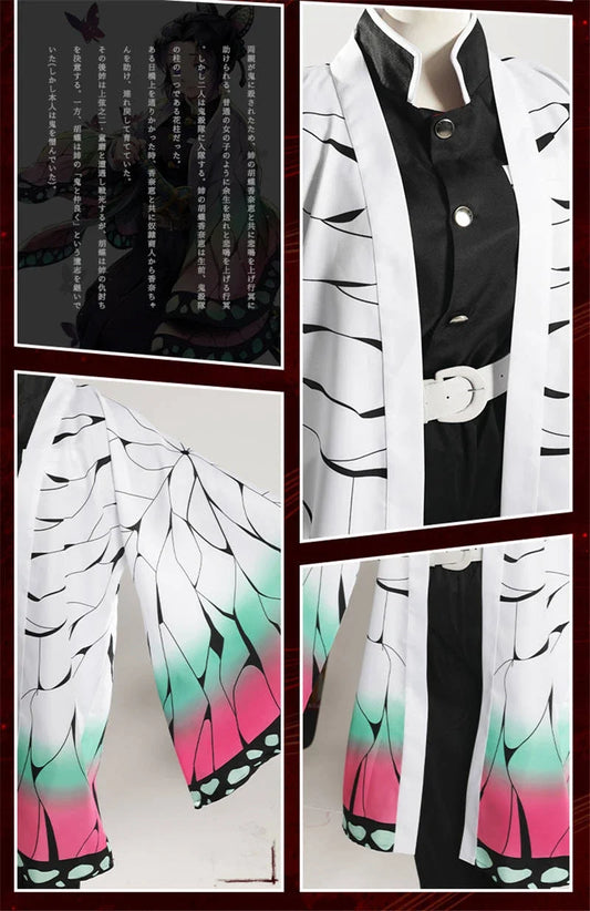 Kochou Shinobu Anime Cosplay Costume Set with Uniform and Haori for Adults