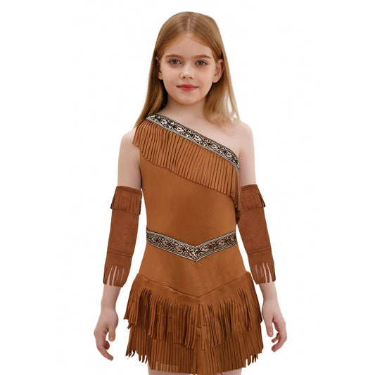 YiZYiF Girls Native American Inspired Fringe Dress with Sleeves Cosplay Set
