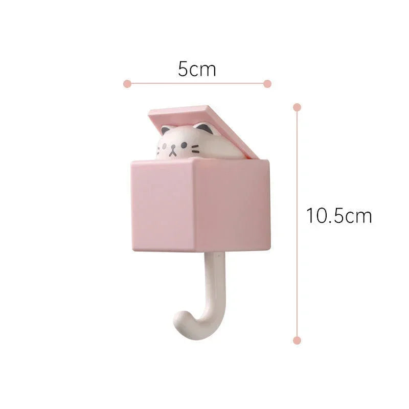 Self-Adhesive Cat Wall Hooks, Cute Animal Decorative Hanger