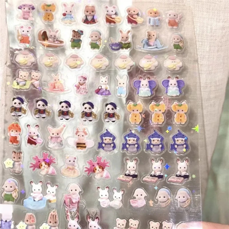 5Pcs Random Japanese Retro Showa Style PET Cutting Stickers Cute Cartoon Shiny Film Sticker Scrapbook Journal DIY Material Decal SS69