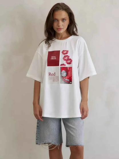 European American Hot Girl American Y2K Design Printed T-shirt Summer Women Ins Pure Cotton High Street Retro Short-sleeved Top