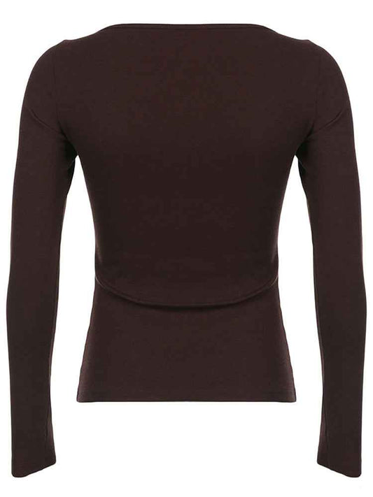 Y2k Women's Long Sleeve Knitted Tops Lace Stitching Neckline Knitwear Bowknot Decoration Slim-Fit Tshirt Pullovers Clubwear