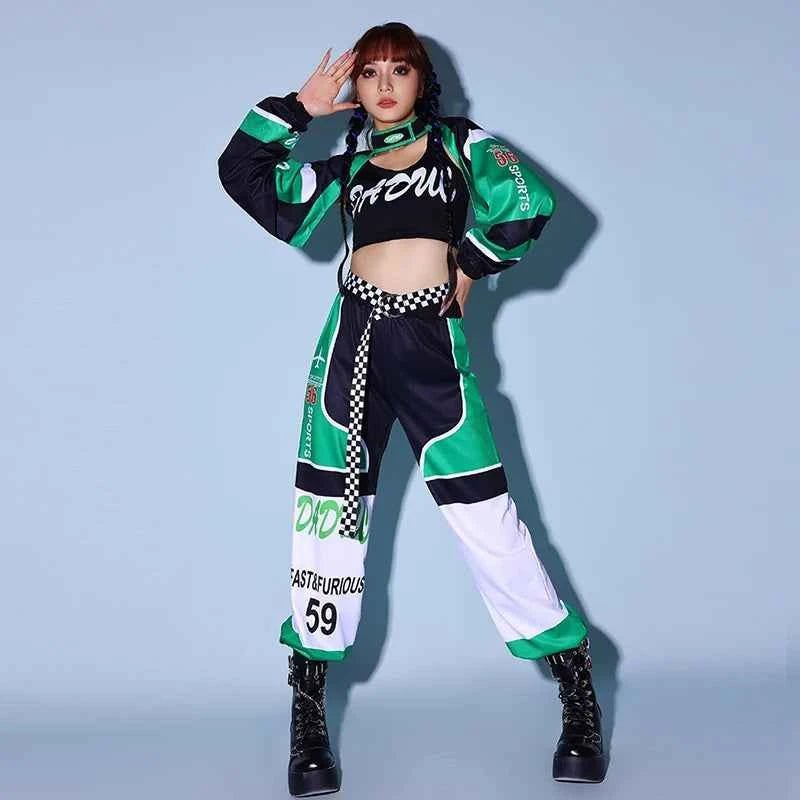 2026 Green K-POP Dancing Clothes For Women Group Song Playing Clothing Hip Pop Jazz Dance Costumes Nightclub DJ Stage Set XH1818