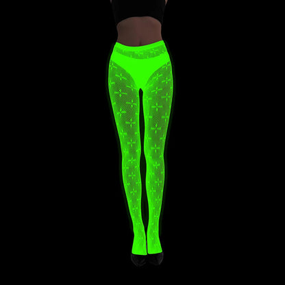 Women Glow in The Dark Fishnet Tight Rose Pattern Fishnet Tights Luminous Fishnet Halloween Party Festive Dress Up SS69