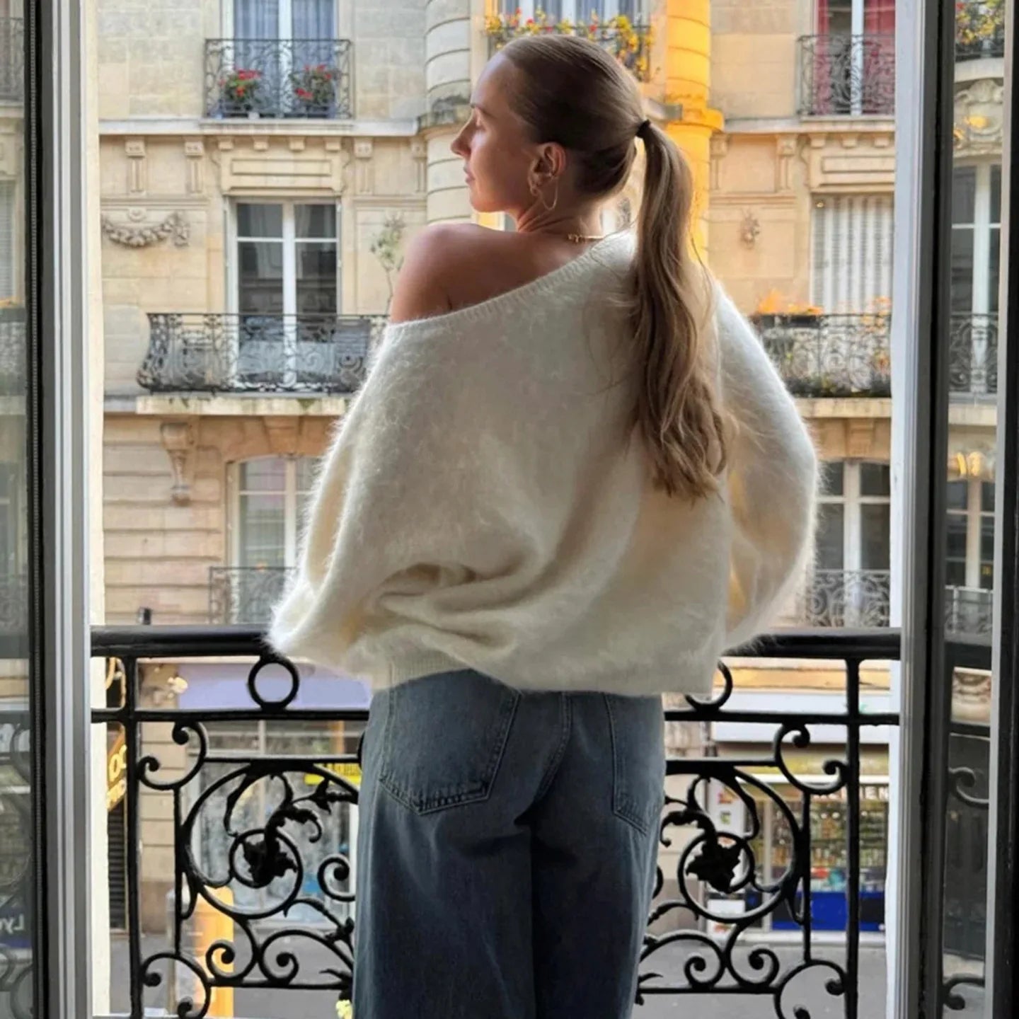 Talenza Women's Plush Pullover Fashion Solid Loose High Street Sweaters Vintage Chic Strapless Autumn Casual Female Pullovers