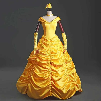 New adults cosplay christmas womens princess ball gown beauty and the beast belle costume for dress yellow gown fancy women