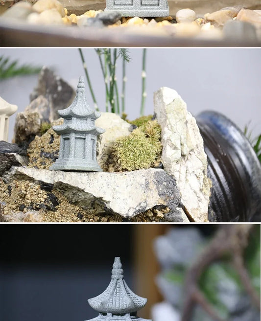 Miniature Sandstone Zen Tower Ornament for Bonsai Garden and Fish Tank