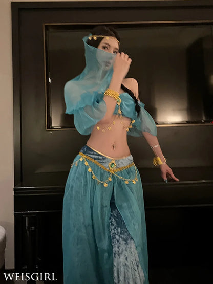 Belly Dance Costume Women's Sexy Arabian Princess Costume Fancy Indian Dance Embroider Bollywoods Jasmine Dress Egyptian Queen