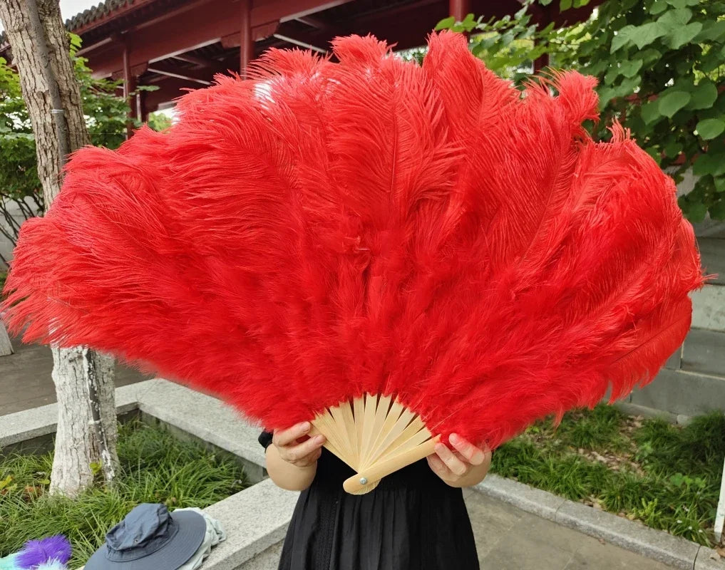 Large Ostrich Feather Fan 130cm - Carnival & Stage Performance