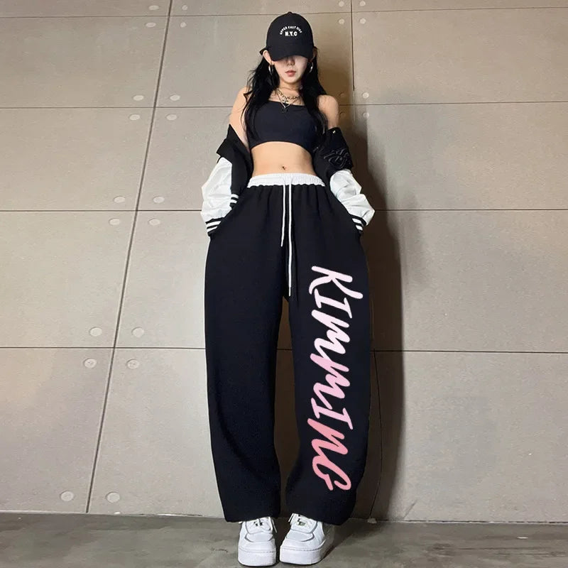 Korean Y2K Streetwear White Jogging Sweatpants Women Harajuku Sports Pants Oversized Hip Hop Letter Wide Leg Trousers - SS69