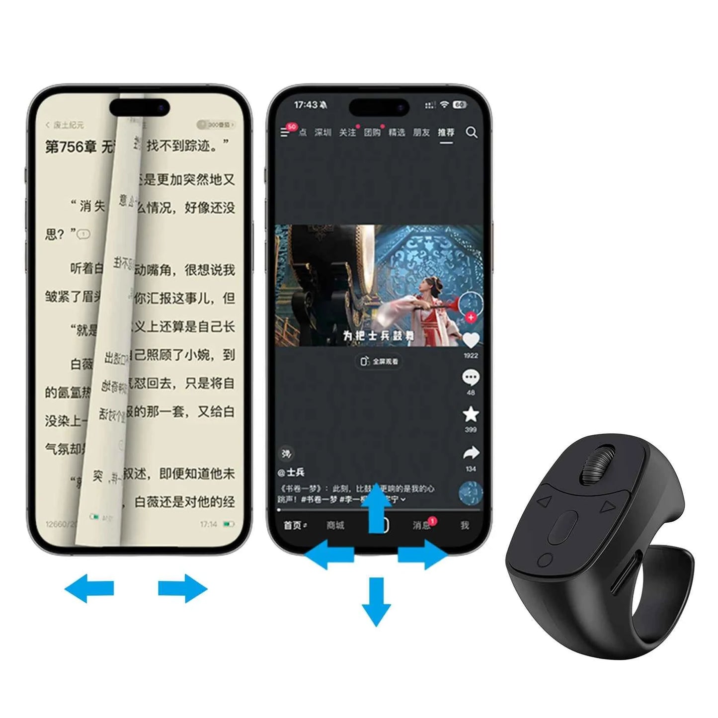 Bluetooth-Compatible 5.3 Fingertip Ring Remote Control Finger Ring Mouse Scrolling Ring Wireless Camera Shutter Selfie Button