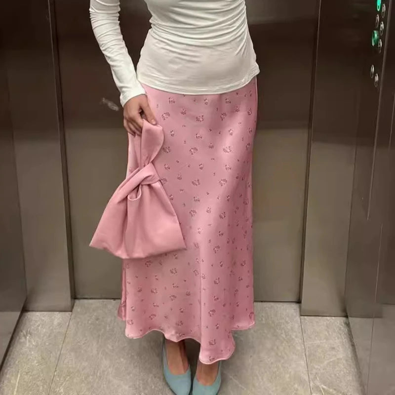 Summer Printed Fashion Long Skirt for Women High Waist Contrast Patchwork Slim Elegant Party Looks Ladies Y2k Maxi Skirt SS69