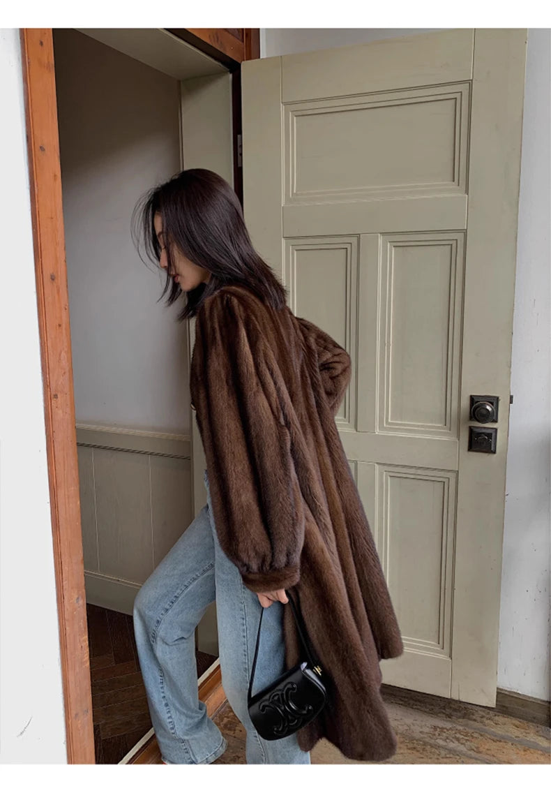 Lautaro Women's Long Faux Mink Fur Coat - Thick Warm Winter Overcoat
