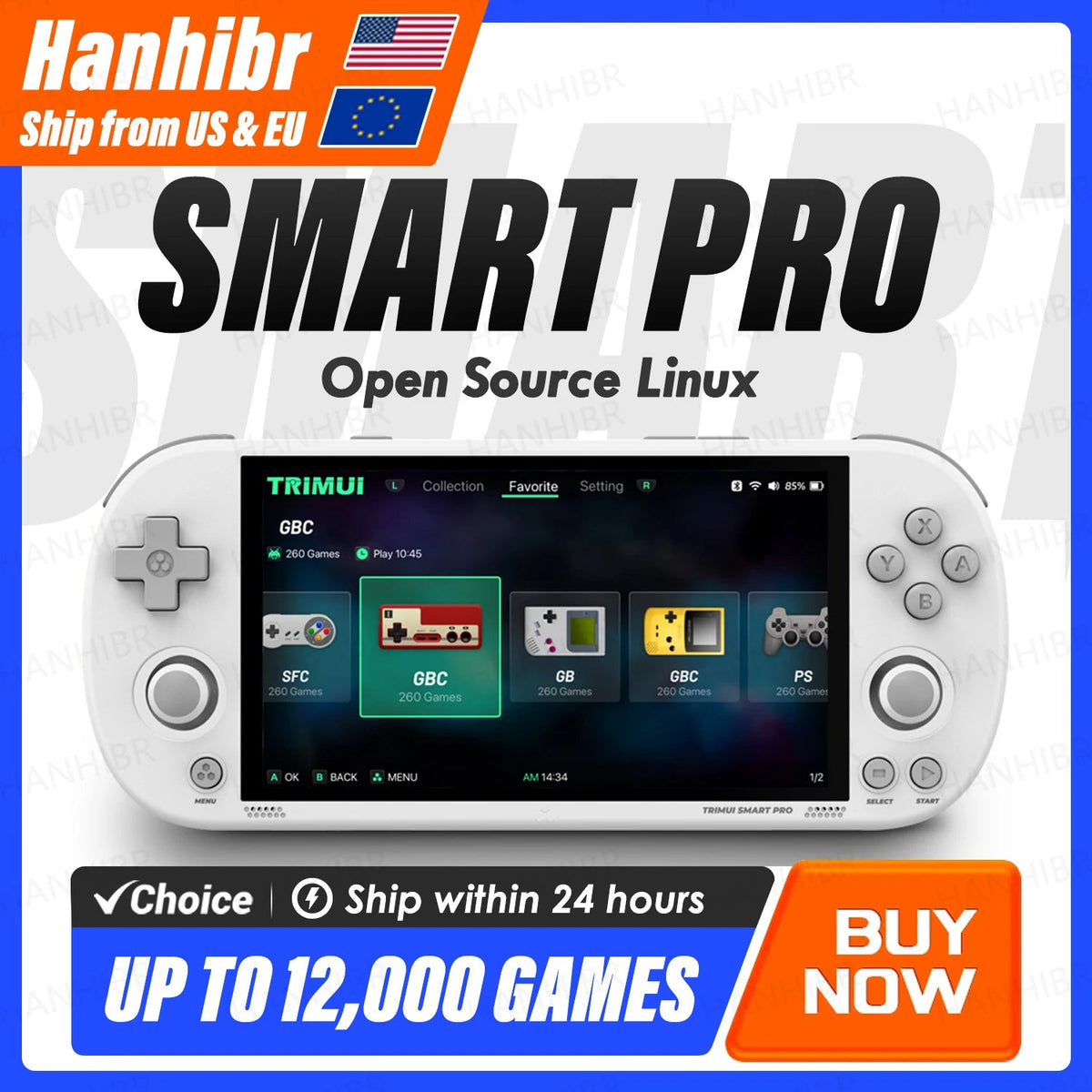 Trimui Smart Pro Handheld Game Console 4.96'' IPS Screen Linux System Joystick RGB Lighting Trimui Retro Video Game Console Gift SS69