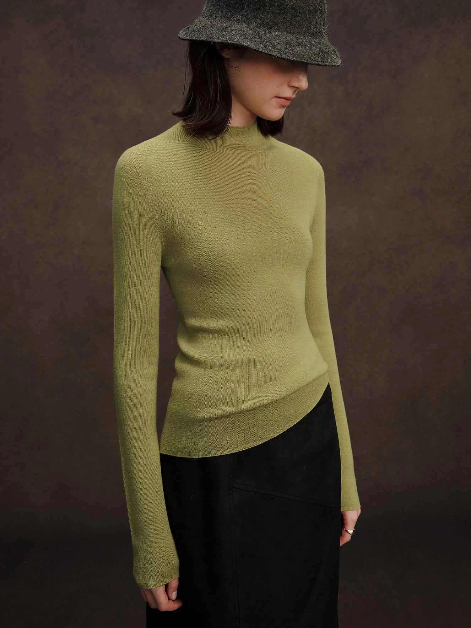 DUSHU Seamless Half-high Collar Pure Wool Pullovers Women Plus Size Autumn Winter Bottoming Sweater Solid Soft Breathable Tops