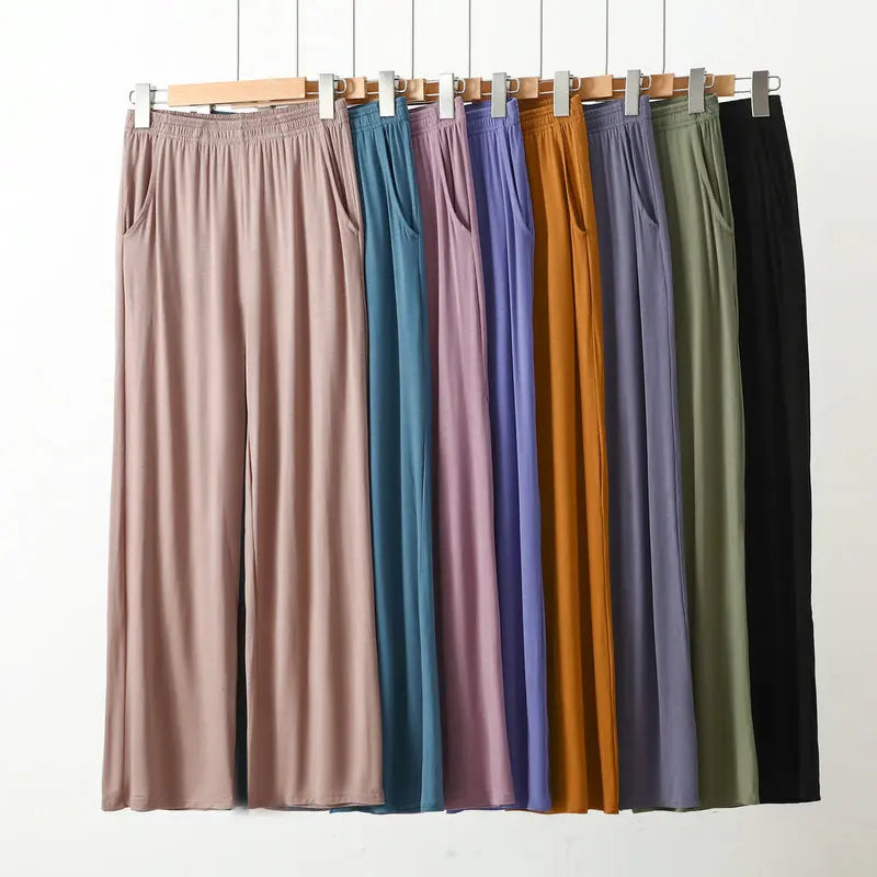 XL to 8XL Modal Pocket Loose Pants Spring summer Casual Wide Leg Pants solid color High Elastic Large size Trousers Homewear