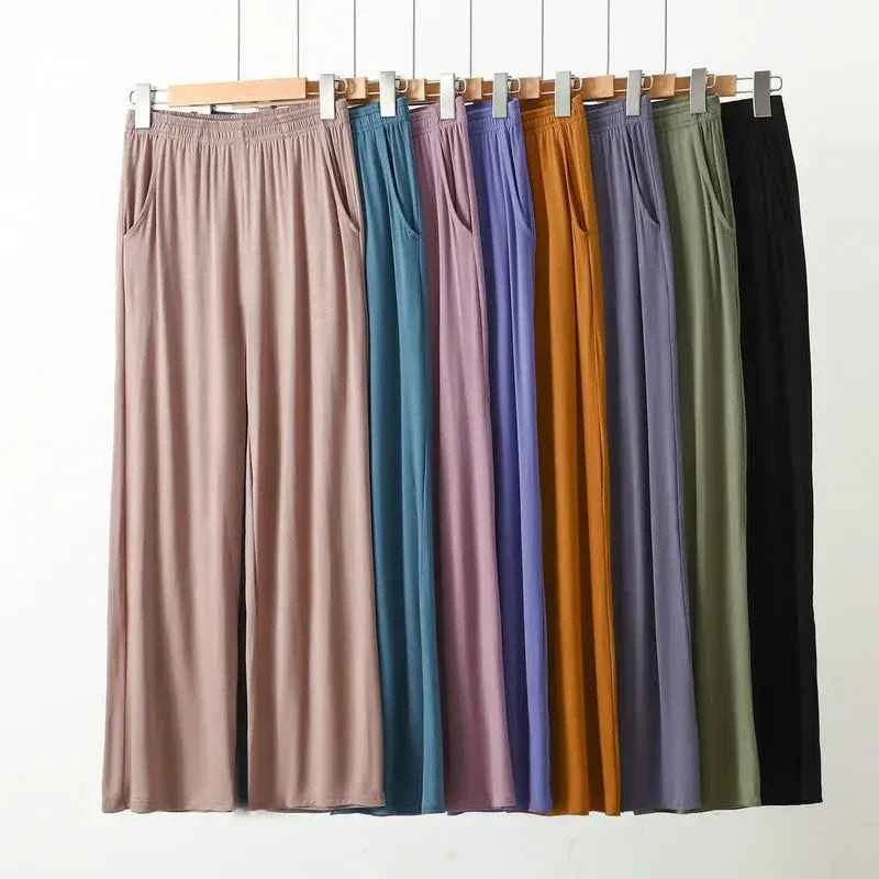 XL to 8XL Modal Pocket Loose Pants Spring summer Casual Wide Leg Pants solid color High Elastic Large size Trousers Homewear