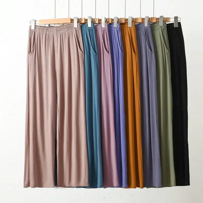 XL to 8XL Modal Pocket Loose Pants Spring summer Casual Wide Leg Pants solid color High Elastic Large size Trousers Homewear