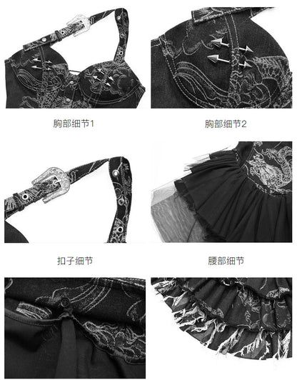 Blood Supply Original Punk Aesthetic dress hot girl Dragon Pattern Denim Sexy Slim Fit Dress Summer Halter Ruffles Short Dresses SS69