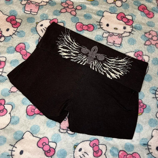 Y2K Summer Gothic letter Pattern Printed Sports Shorts Zipper Women's Slimming Running Fitness Breathable Fitness Sportswear emo SS69 10.69 black 1 / S