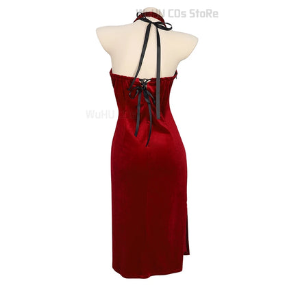 Ada Wong Resident Evil Cosplay Red Cheongsam Dress Set for Women