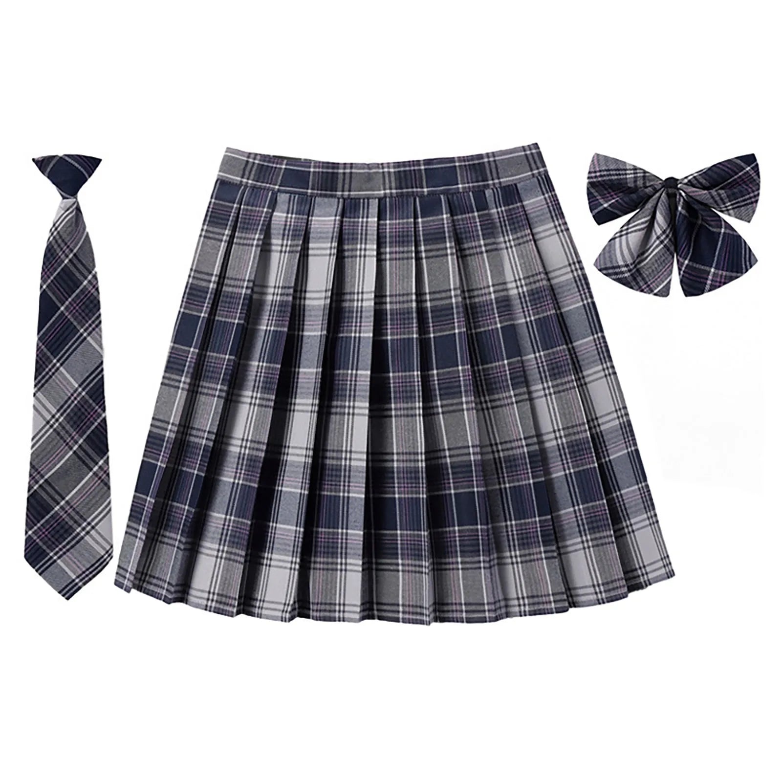 Beauty 2024 Women Plaid Pleat Skirt With Necktie Bowtie Preppy Japanese School Girls New Autumn Winter Preppy Style Mini Skirt SS69 19.69 Grey / XL / CN