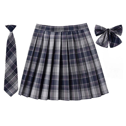 Beauty 2024 Women Plaid Pleat Skirt With Necktie Bowtie Preppy Japanese School Girls New Autumn Winter Preppy Style Mini Skirt SS69 19.69 Grey / XL / CN