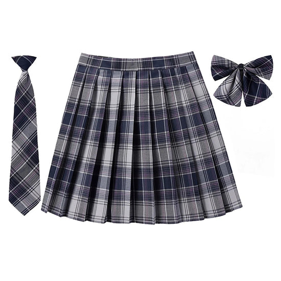 Beauty 2024 Women Plaid Pleat Skirt With Necktie Bowtie Preppy Japanese School Girls New Autumn Winter Preppy Style Mini Skirt SS69 19.69 Grey / XL / CN