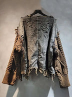 DEAT Women's Patchwork Denim Pullover Sweater - Loose Knit Top