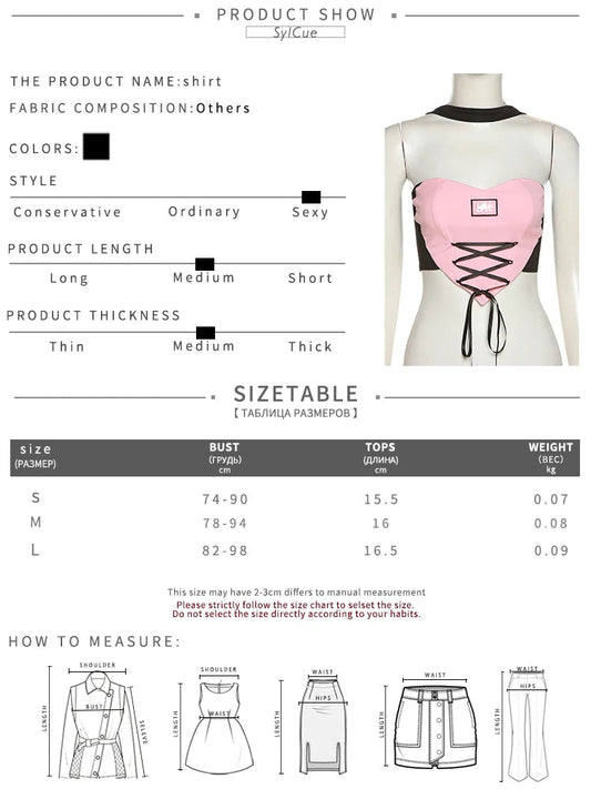Sylcue Stitching Pink Sexy Hanging Neck Elastic Outer Wear Mature Charm Hot High Street Royal Sister Women's Vest Short Top SS69