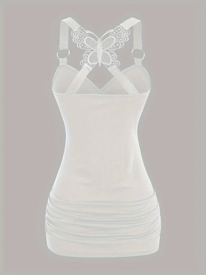 New European and American women's pleated suspenders butterfly lace cross vest in spring and summer of 2024 SS69