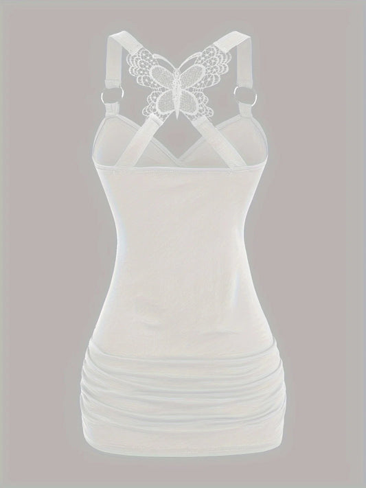 New European and American women's pleated suspenders butterfly lace cross vest in spring and summer of 2024 SS69