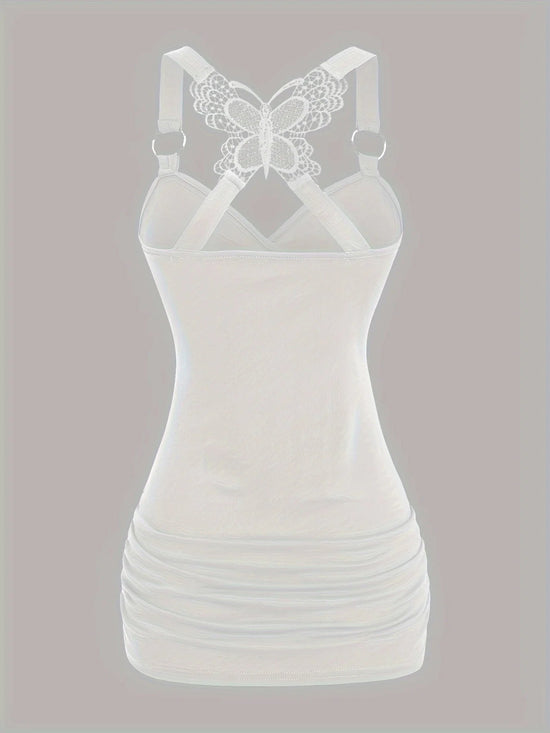 New European and American women's pleated suspenders butterfly lace cross vest in spring and summer of 2024 SS69