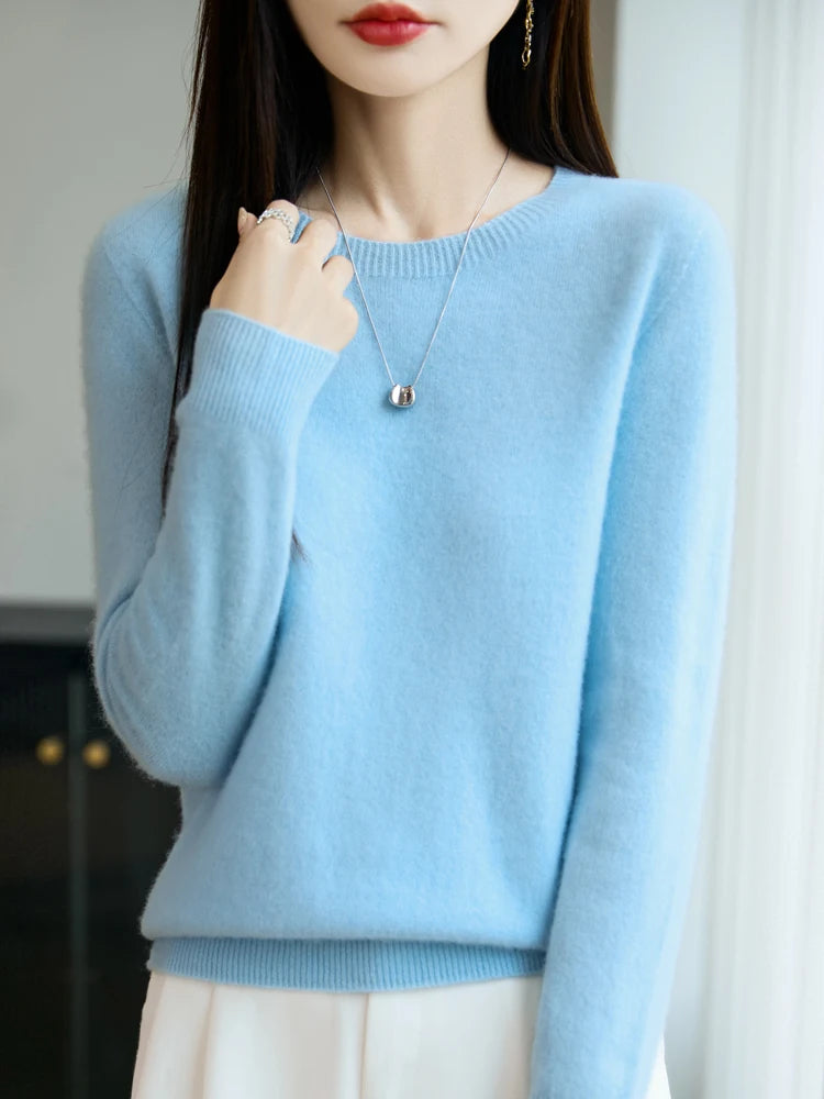 Addonee Women's 100% Merino Wool O-Neck Pullover Sweater