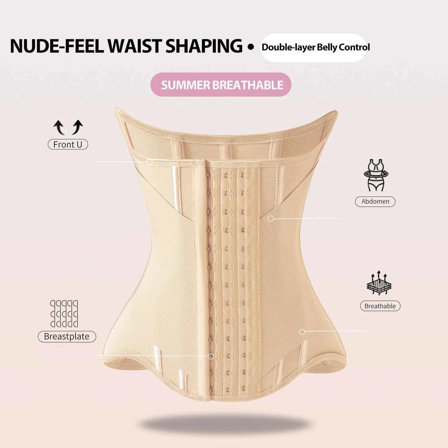 MiiOW U-shaped Waist Trainer Corset Women Buttoned Shapers Breast Lifted Waist Trainer Steel Bone Slimming Breathable Shapewear