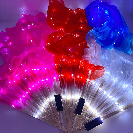 150cm Long Silk Veil Fan With LED Light Bamboo Silk Fan Practice and Stage Performance Dance Costumes Belly Dance Accessories SS69