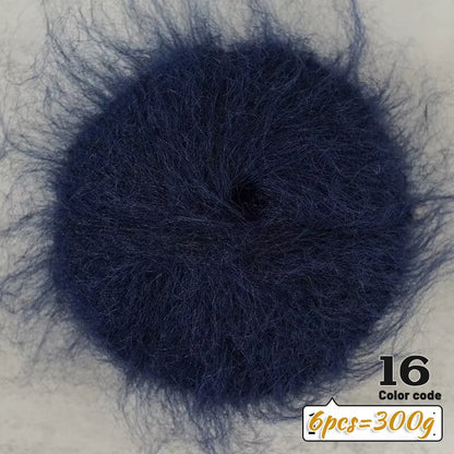 300g Colorful Long-Haired Alpaca Mohair Yarn Handmade DIY Material Knitting Autumn and Winter Fashion Women's Sweater Sweater Jacket Shawl Yarn Ball 1 Piece = 6 Pieces = 300g