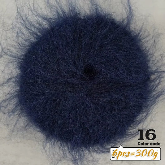 300g Colorful Long-Haired Alpaca Mohair Yarn Handmade DIY Material Knitting Autumn and Winter Fashion Women's Sweater Sweater Jacket Shawl Yarn Ball 1 Piece = 6 Pieces = 300g