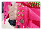 Women Graffiti Printed Rivets Denim Jacket Loose Holes Diamonds Jeans Coat Sequined Cowboy Ripped Streetwear Cardigan Ins Tops SS69