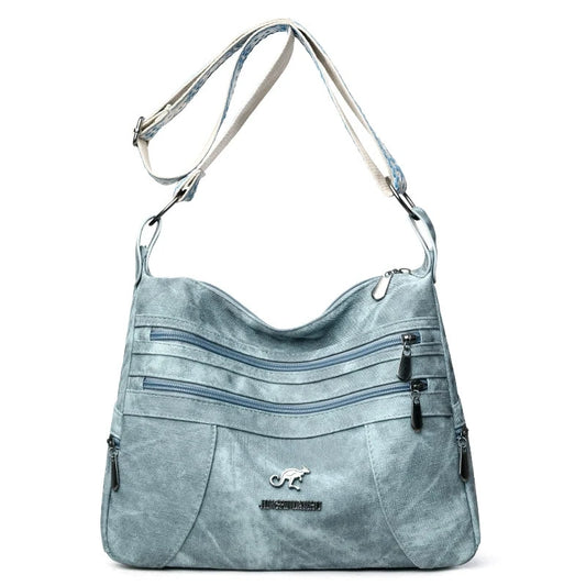 FXZLLQCN Vintage Faux Leather Multi-Layer Crossbody Bag with Zipper Closure