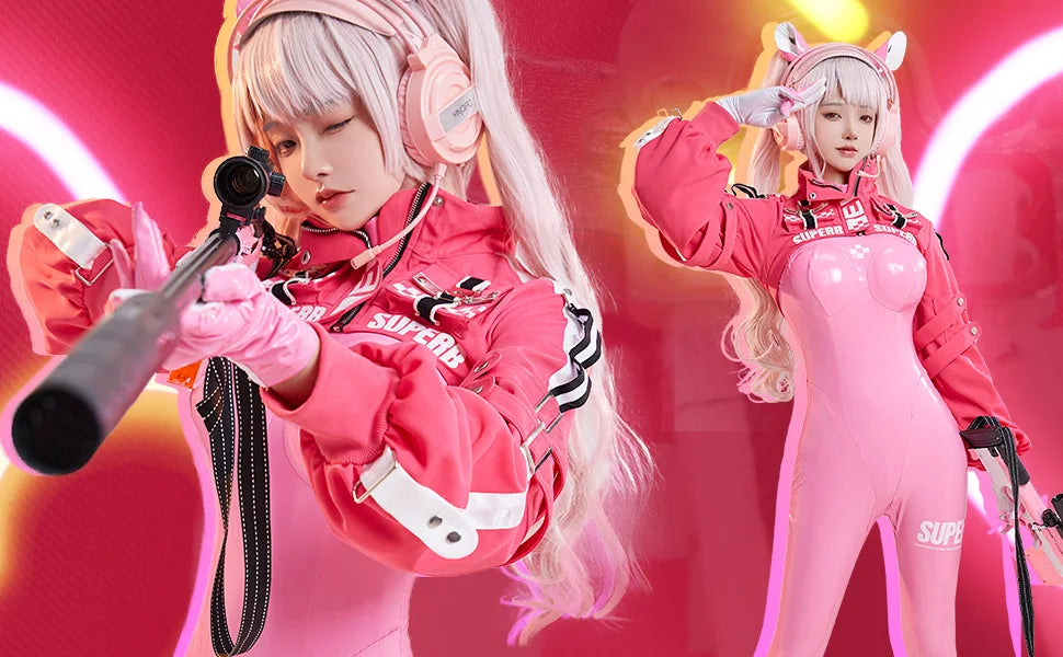 Women’s Nikki Alice Cosplay Costume Bodysuit with Ear Gloves Wig Cosplay Latex Cat suit Jumpsuit Jacket Suit SS69