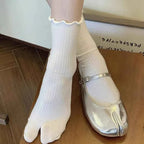 Japanese Ruffled Edge Cotton Split Toe Socks Solid Color Two-Toed Sock Unisex Harajuku Simple Tabi Socks High Elastic Hosiery