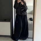 BiggOrange Women's High-Waist Wide-Leg Sweatpants - Black